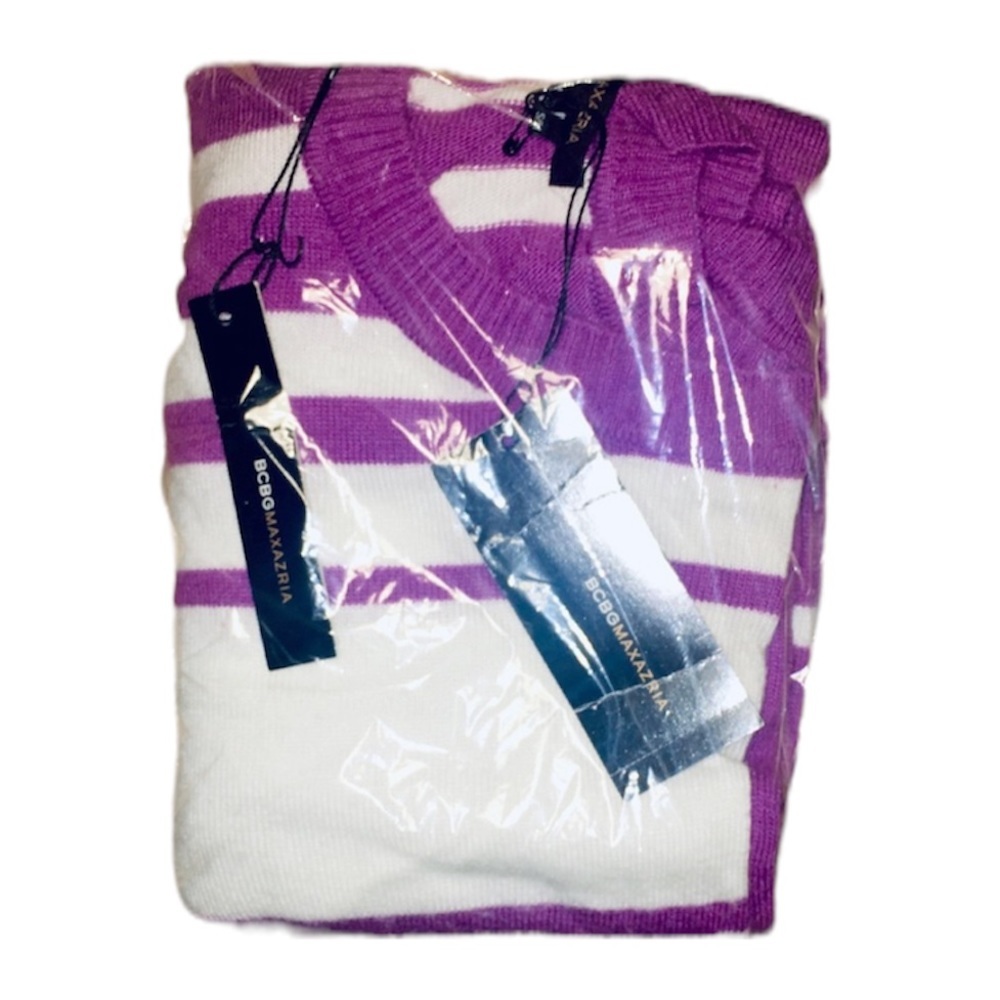 NWT BCBG Maxzaria: S/M Comfy Stripes Round Neck Sweater - Picture 3 of 3